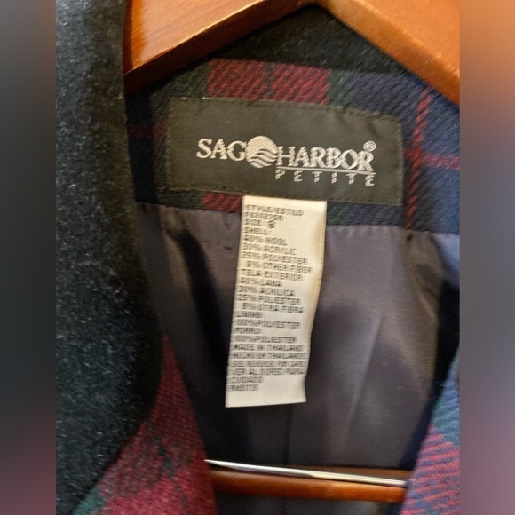 VTG Sag Harbor Green Blue Red Plaid Blazer Velvet Collar Size 8 - Picture 5 of 7